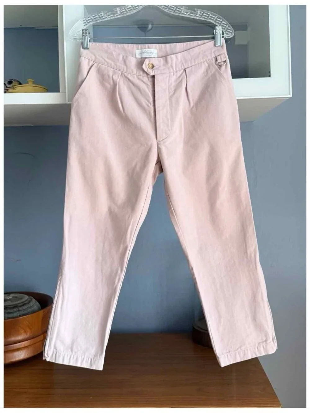 Rachel Comey Light Pink Cotton Canvas Capri Pants Ankle Zipper Pleated Front